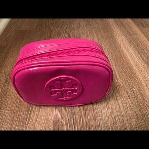 Tory Burch pink patent cosmetics bag- like new!